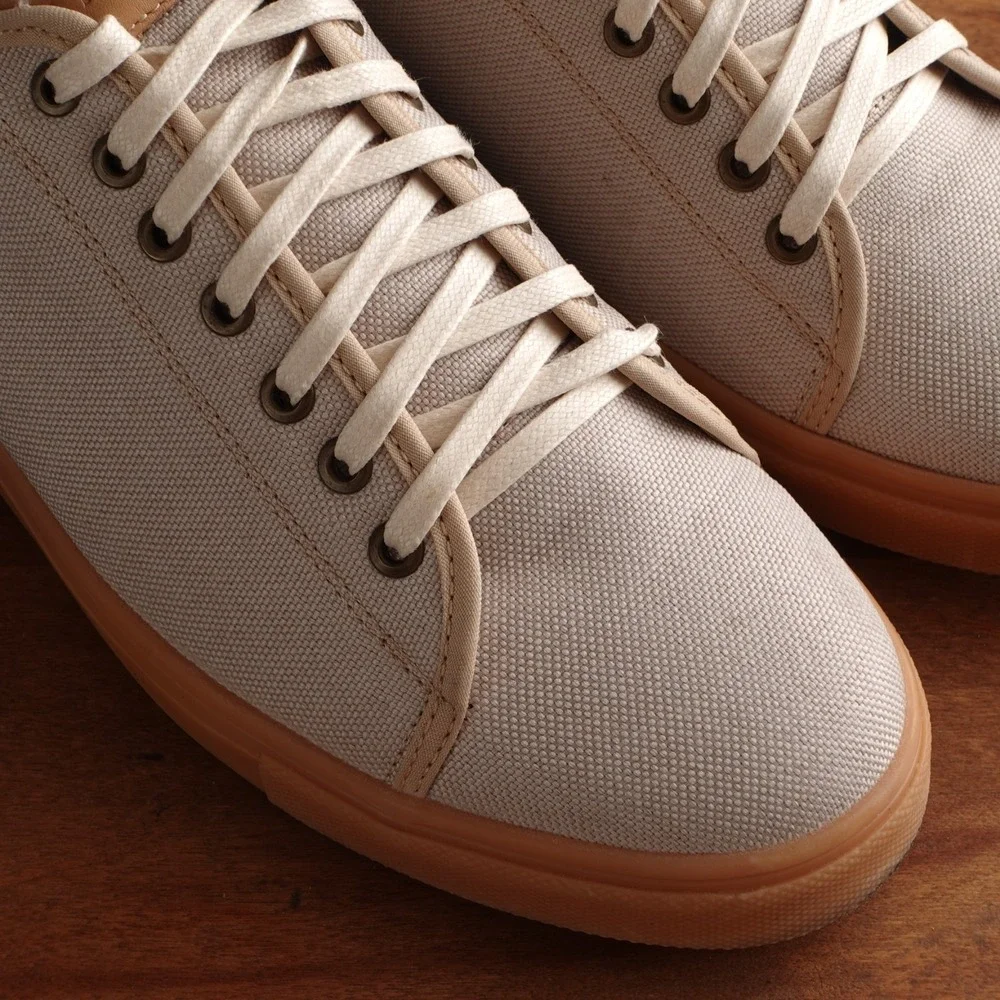 Patina Sneakers Mens SZ 8.5 Beige Portland Leather Canvas Lifestyle Modern Shoes